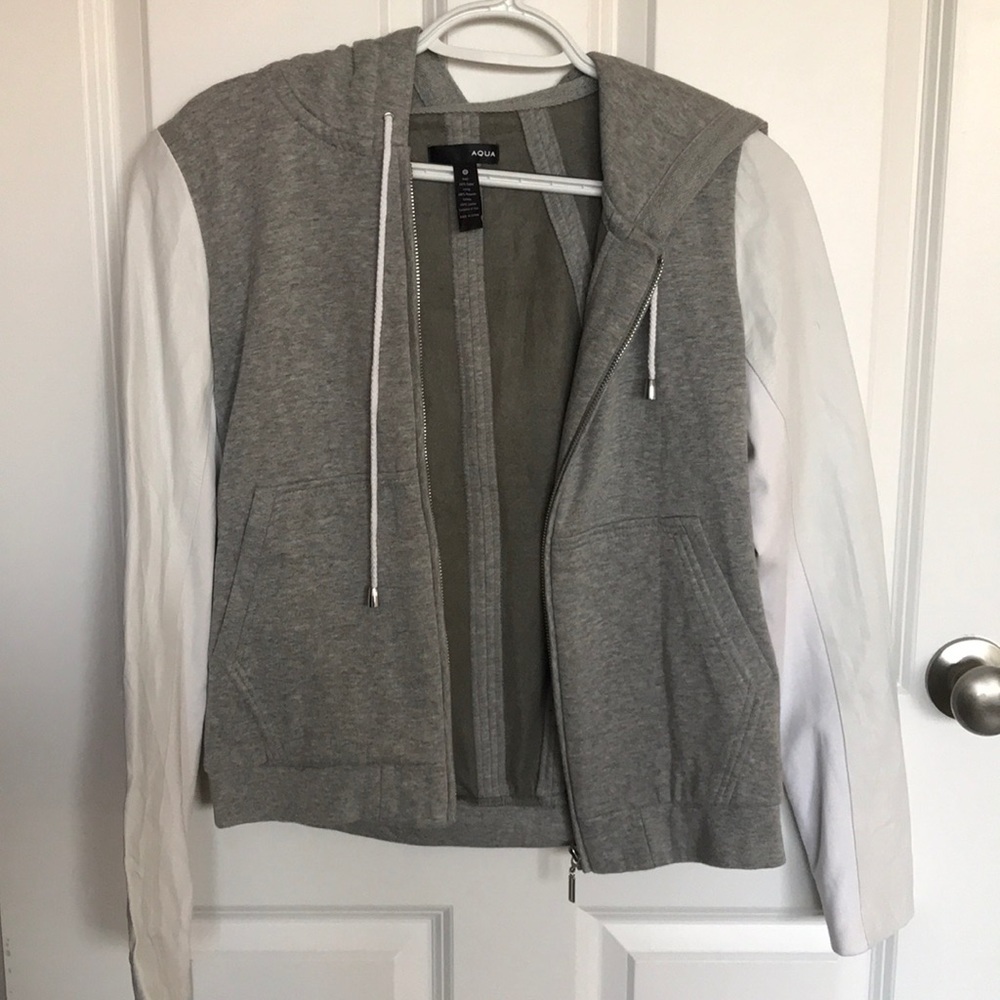 Aqua mixed fabric hooded jacket